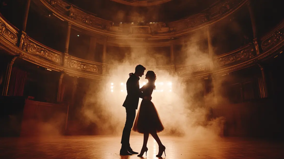 Dancers on a dramatic stage
